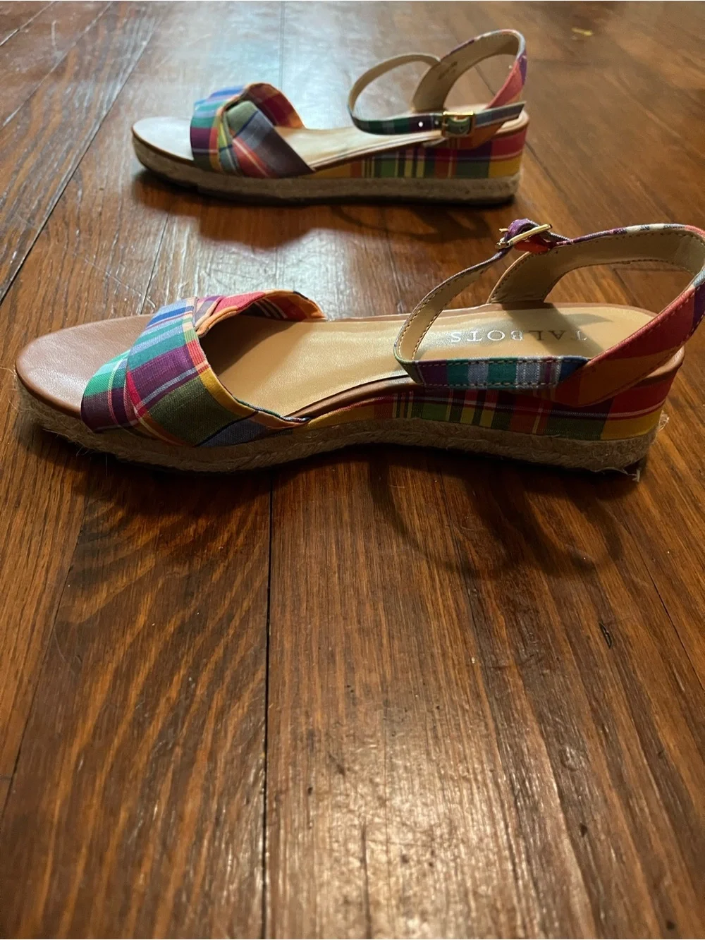 Talbots Multicolor Madras Plaid Open-Toe Slingback Espadrille Sandals